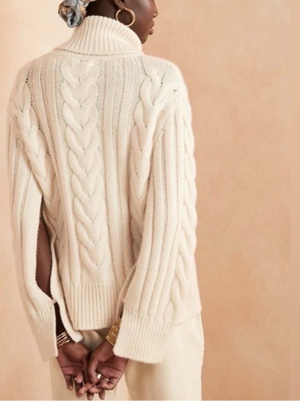 Banana Republic Wool Cashmere Cable Knit Turtleneck Sweater NWT Ivory Cream M